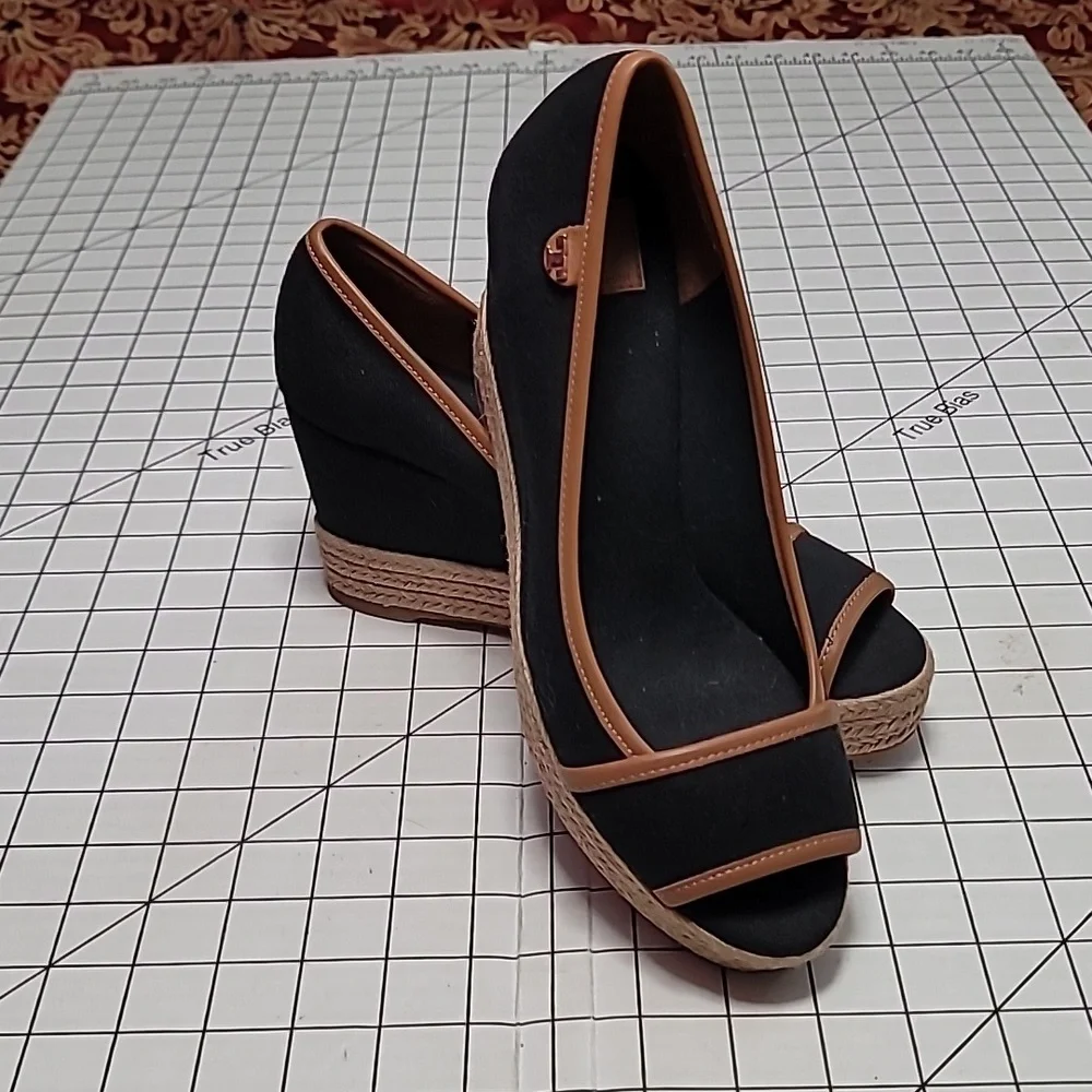 Tory Burch Majorca Canvas Wedge NEW Black Size 9.5 EU 39.5